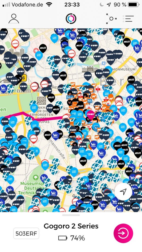 Free2Move Screenshot showing oversupply in Berlin city